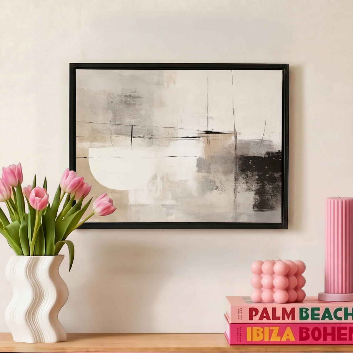 LEINWAND Bilder mit Rahmen - Abstrakt - Kunst - Grau - 40x30 - Hellgrau, Textil (40/30cm) - MuchoWow