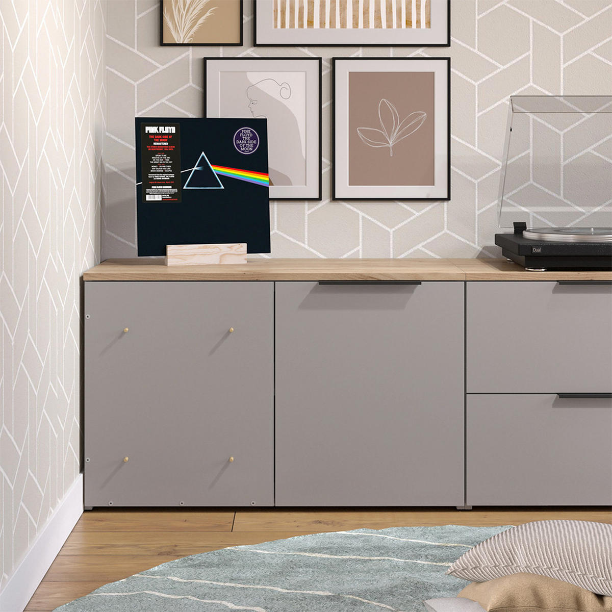 KOMMODE Wido Greige 80 x 50 cm mit Tür - Greige/Sonoma Eiche, Holzwerkstoff (80/50/40cm) - Vicco
