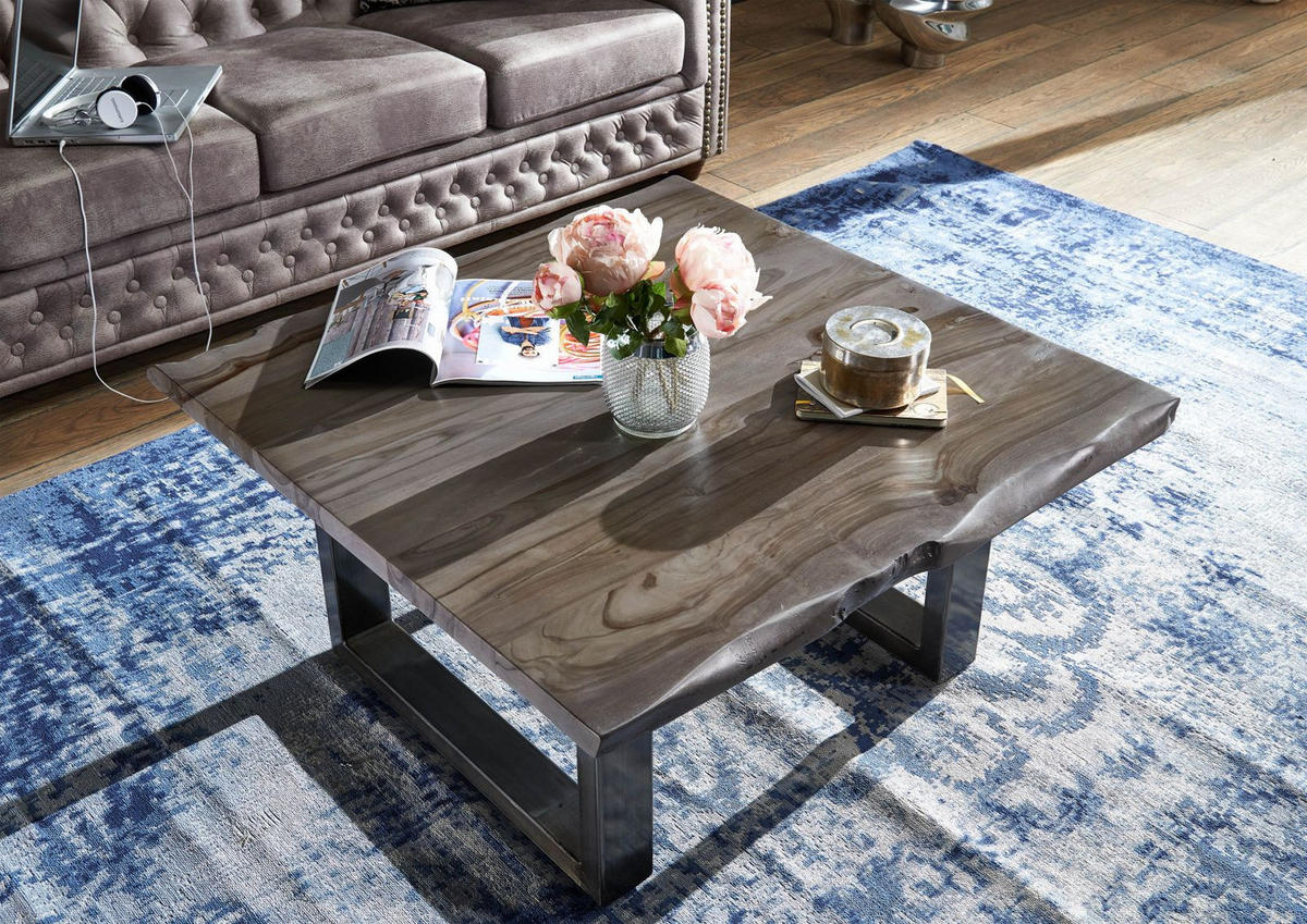 COUCHTISCH Sheesham 90x90x45 smoked oak lackiert Plattenstärke 3,5cm FREEFORM #0317 - Grau, Holzwerkstoff (90/90/45cm) - Massivmoebel24