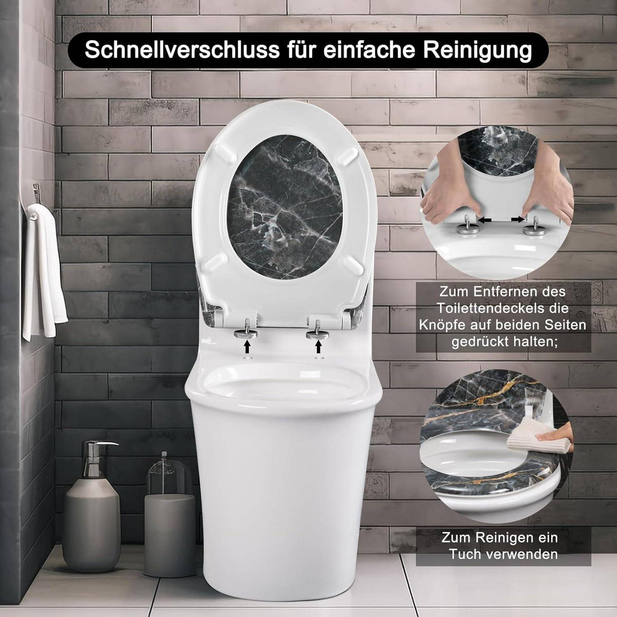 TOILETTENDECKEL mit Absenkautomatik, 175 kg belastbar - Schwarz/Weiß, Kunststoff (37/3.4/45cm) - Woltu