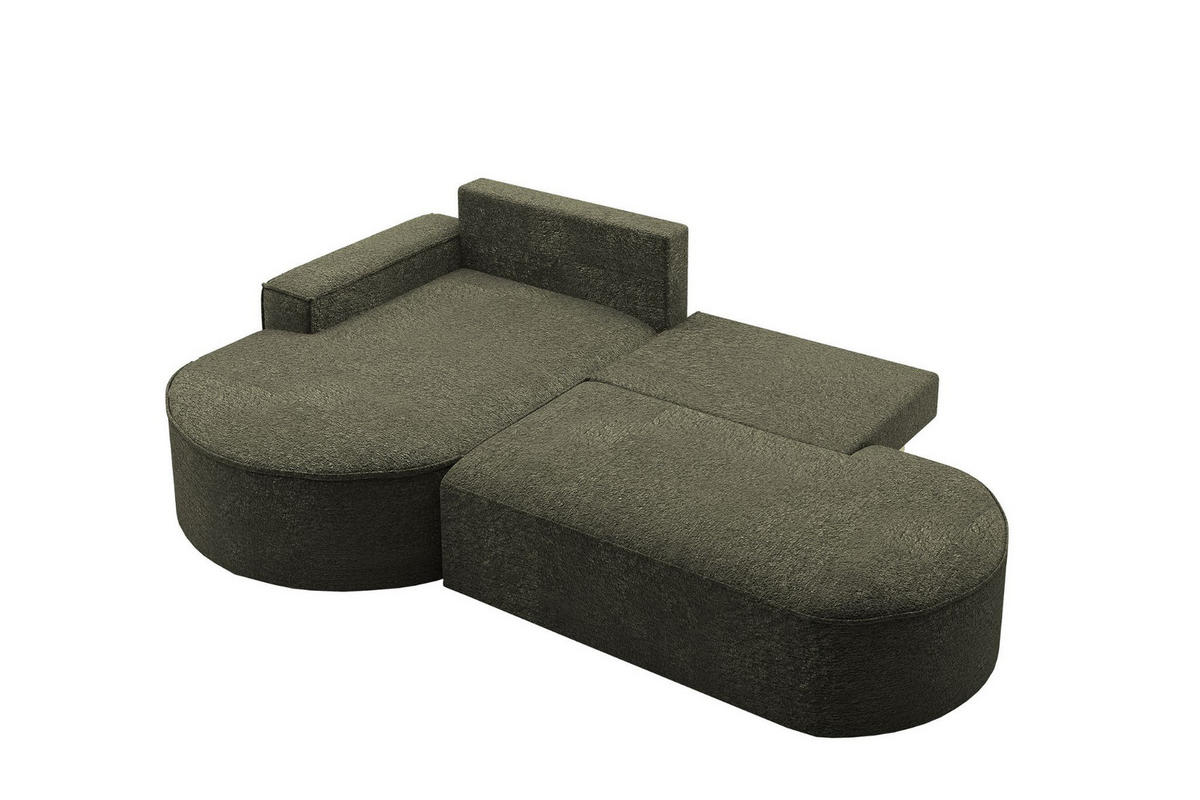 ECKSOFA mit Schlaffunktion und Bettkasten Modena Runden stoff Arena Grün Links - Grün, Holz (179/278cm) - Kaiser Möbel