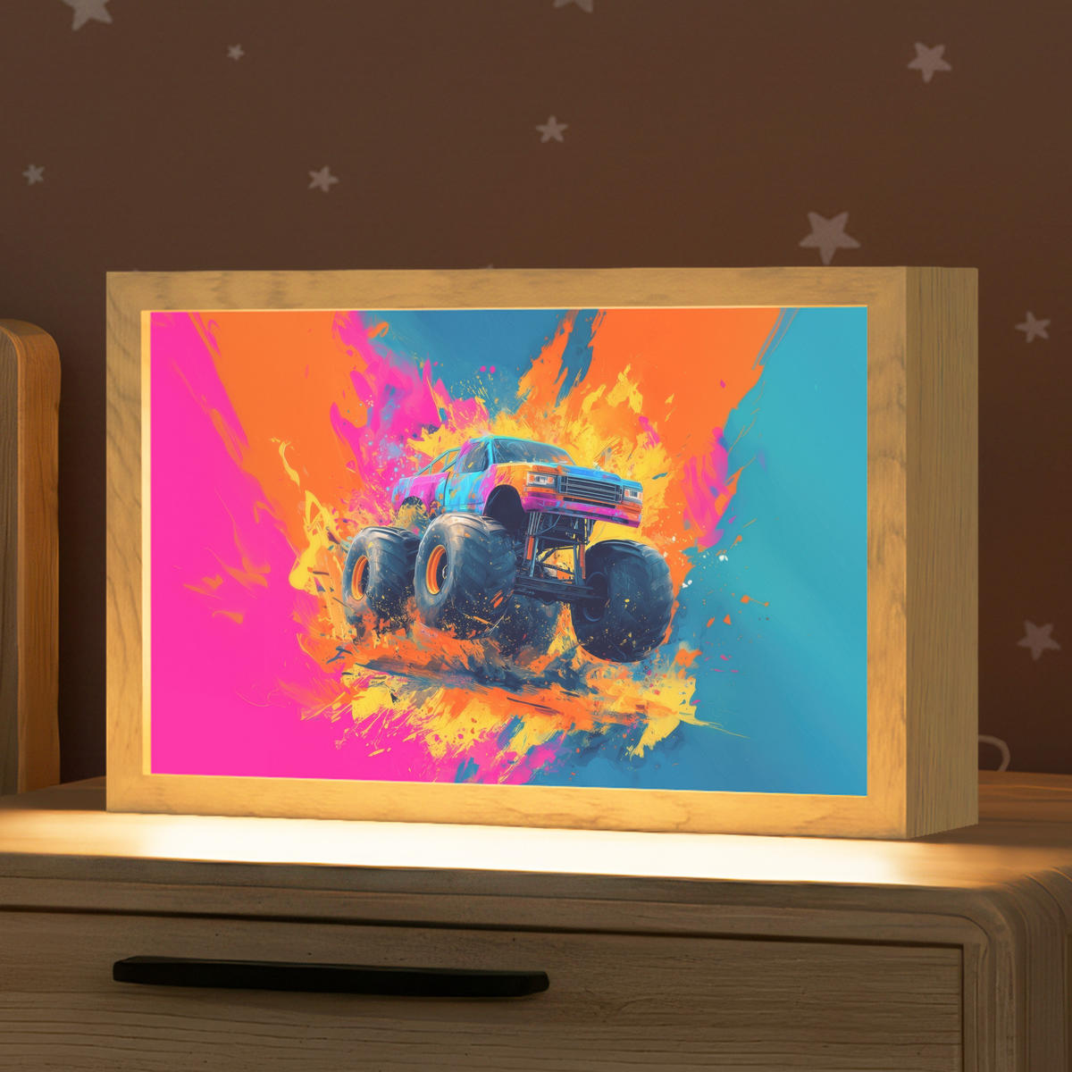 NACHTTISCHLAMPE Monstertruck - Abstrakt - Farbspritzer - Farbenfroh 30x20 cm - Pink, Holzwerkstoff (8/30/20cm)