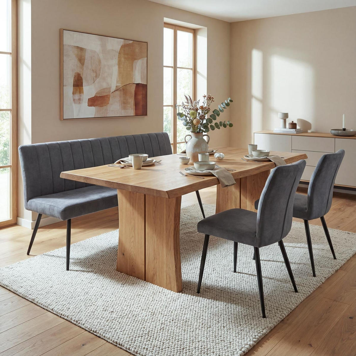 ESSZIMMER-SET Grau 3er-Set - Grau, Textil (160/90/64cm) - MCW