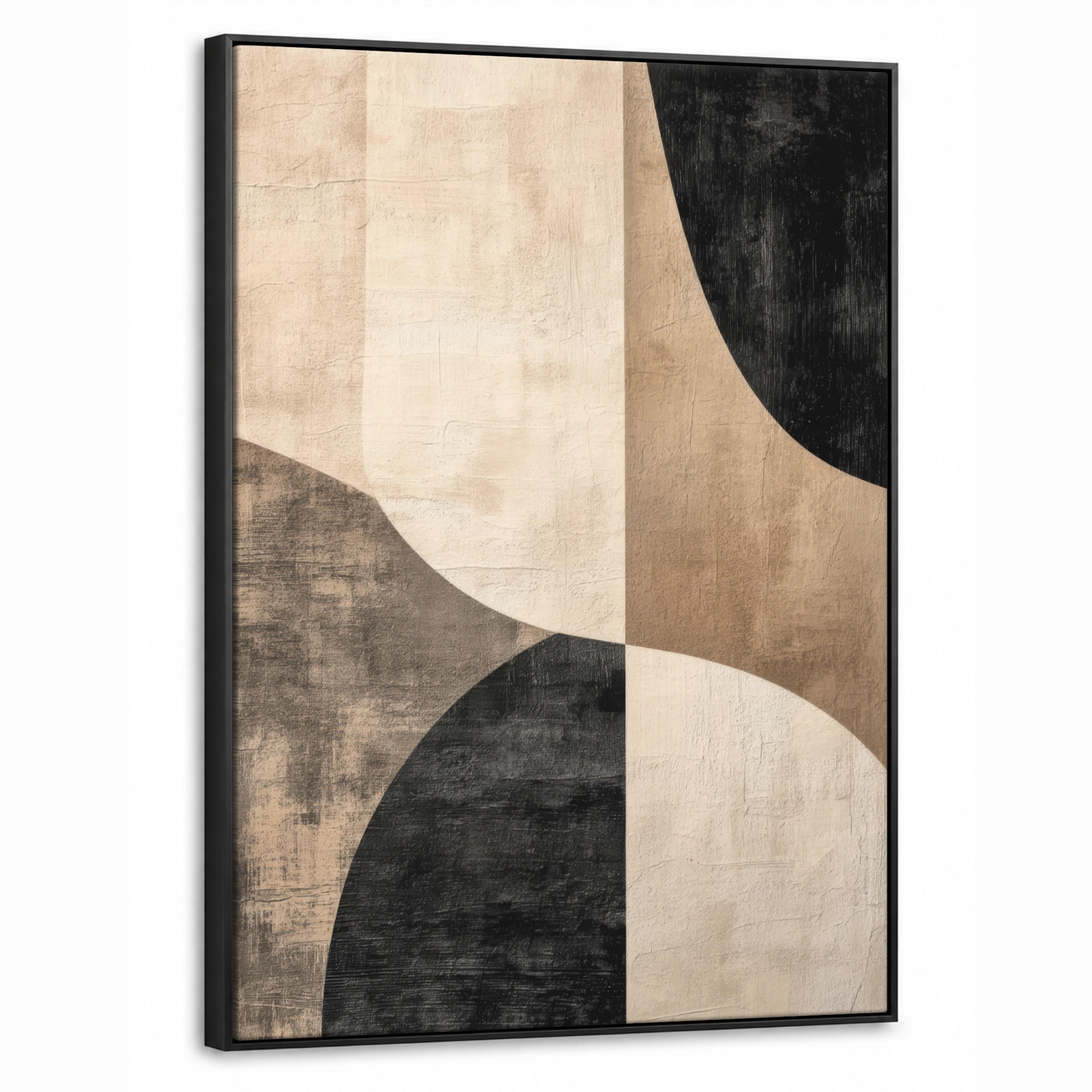 LEINWAND Bilder mit Rahmen - Abstrakt - Flugzeuge - Schwarz - Rund - 50x70 - Beige, Textil (50/70cm) - MuchoWow