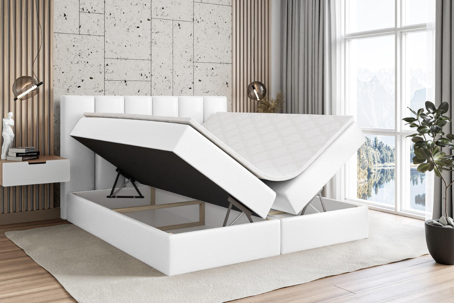 Thumbnail - Altdecor Boxbett, Weiß Hochglanz, Holzwerkstoff, Höhe ca. 20 cm, 160x200 cm, Schlafzimmer, Betten, Boxspringbetten