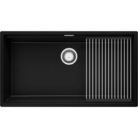 SPÜLBECKEN Praga Slim, 2-er set Schwarz 86/47 cm 1 Becken + Ablauf-Set + Aufrollbare Abtropffläche ab 90er Unterschrank - Chromfarben/Schwarz, Kunststoff (86/20/47cm) - Primagran