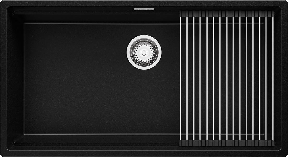 SPÜLBECKEN Praga Slim, 2-er set Schwarz 86/47 cm 1 Becken + Ablauf-Set + Aufrollbare Abtropffläche ab 90er Unterschrank - Chromfarben/Schwarz, Kunststoff (86/20/47cm) - Primagran