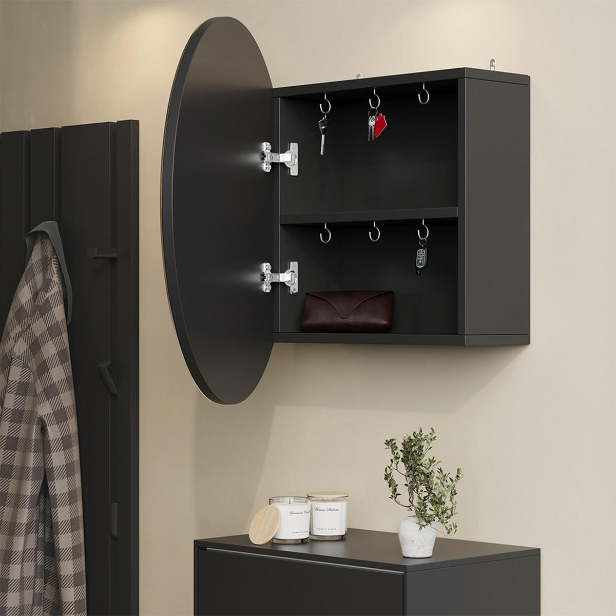 BADSPIEGELSCHRANK Loki Anthrazit 60 x 60 cm mit 2 Fächern - Anthrazit, Holzwerkstoff (60/60/17.4cm) - Vicco