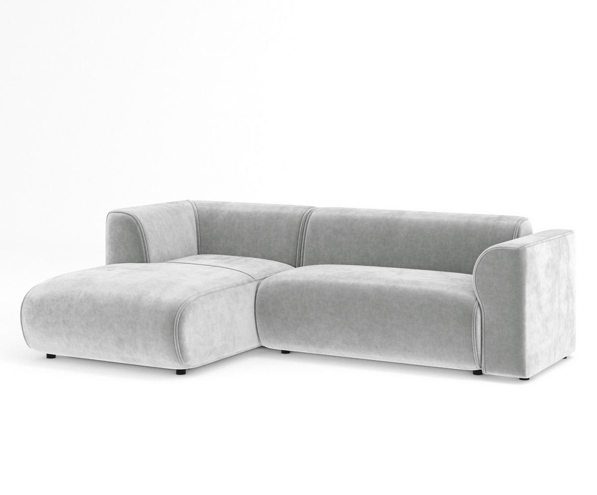 ECKSOFA Melani Hellgrau Samtstoff - Hellgrau/Schwarz, Holz/Holzwerkstoff (253/153cm) - Maison de Reve
