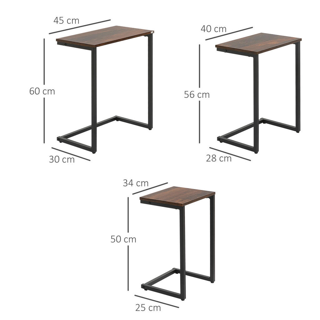 Thumbnail - Homcom Beistelltisch-Set, Braun, Kunststoff, 30x60x45 cm, Wohnzimmer, Wohnzimmertische, Beistelltische