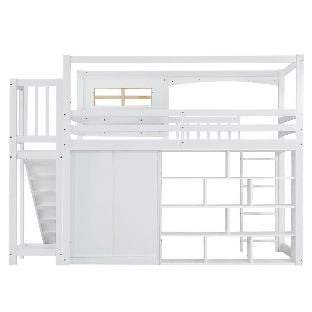 SPIELBETT 90/200 cm DE-02360, in Weiß, mit Rutsche, Kleiderschrank und Leiter - Weiß, Holz/Holzwerkstoff (90/200cm) - ComfortXL