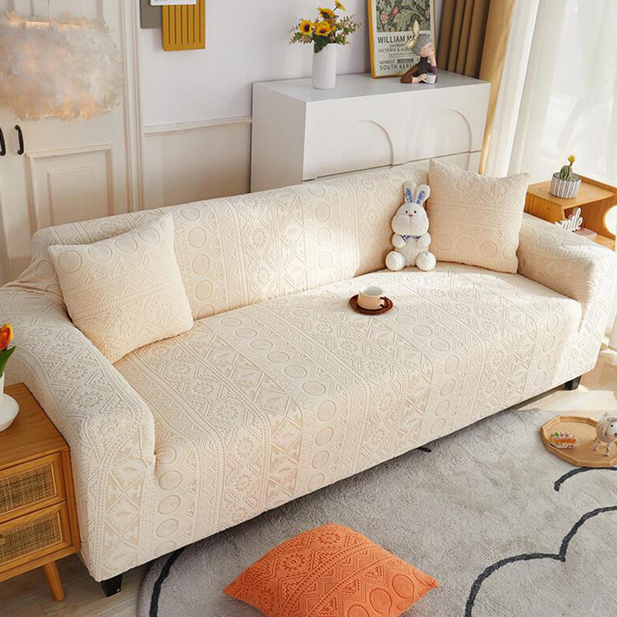 SOFABEZUG Beige 2-Sitzer 145–185 cm - Beige, Textil (145/185cm) - Kaket