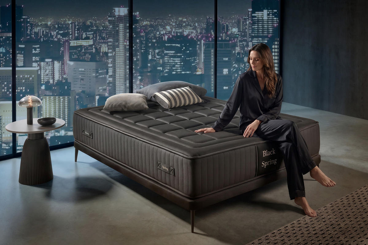 MATRATZE Black Spring Royal - 180X200 cm- Härtegrad H3/H4 - Schwarz, Textil (180/200cm) - Moonia