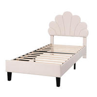 POLSTERBETT 90/200 cm mit Lattenrost und floralem Kopfteil aus Samt, Beige - Beige, Textil (90/200cm) - Redom