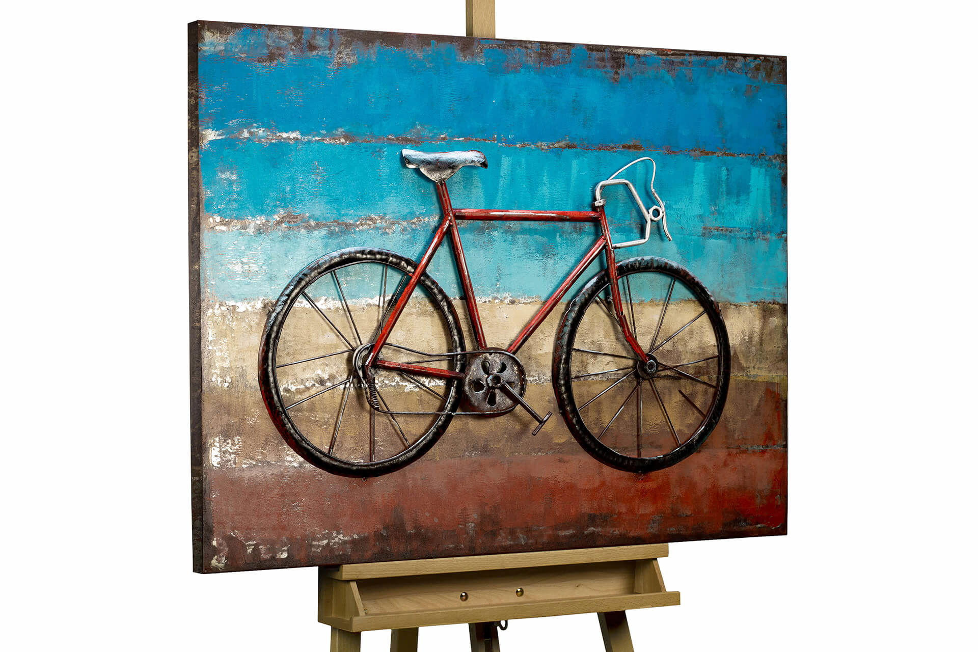 METALLBILD Blau 100/70 cm - Blau/Rot, Metall (3.2/70cm) - KUNSTLOFT
