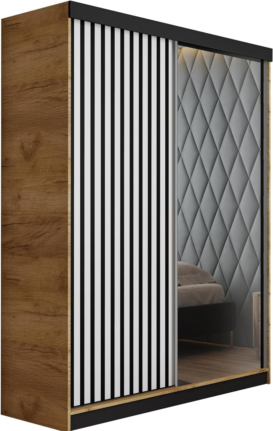 SCHIEBETÜRENSCHRANK MALANI - Eiche Craft Gold & Weiß 138x205x59 cm - Honigeiche/Weiß, Holzwerkstoff (138/205/59cm) - Kier Furniture