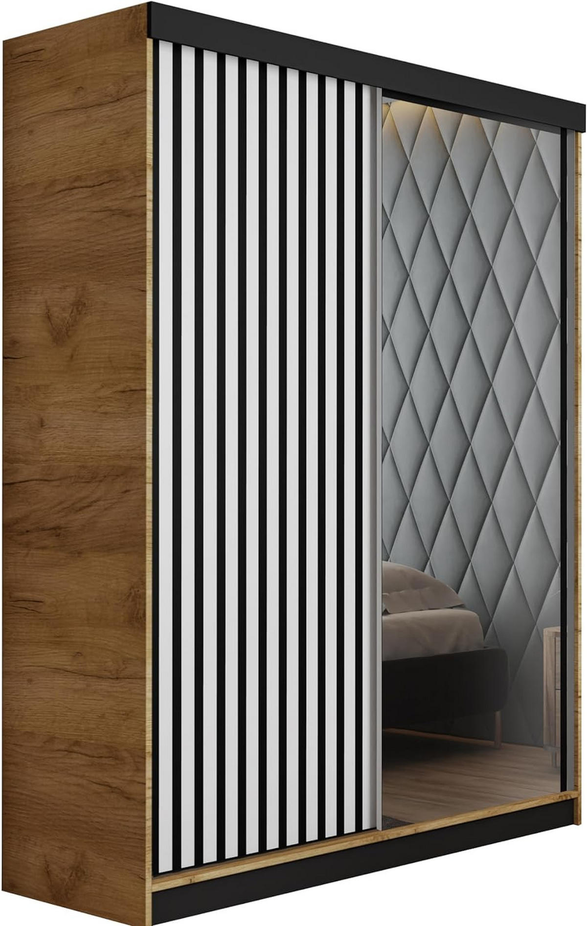 SCHIEBETÜRENSCHRANK MALANI - Eiche Craft Gold & Weiß 138x205x59 cm - Honigeiche/Weiß, Holzwerkstoff (138/205/59cm) - Kier Furniture