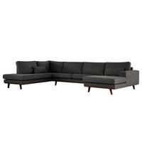 WOHNLANDSCHAFT mit Longchair - Anthrazit/Buchefarben, Buchenholz/Textil (371/81/219cm) - home24