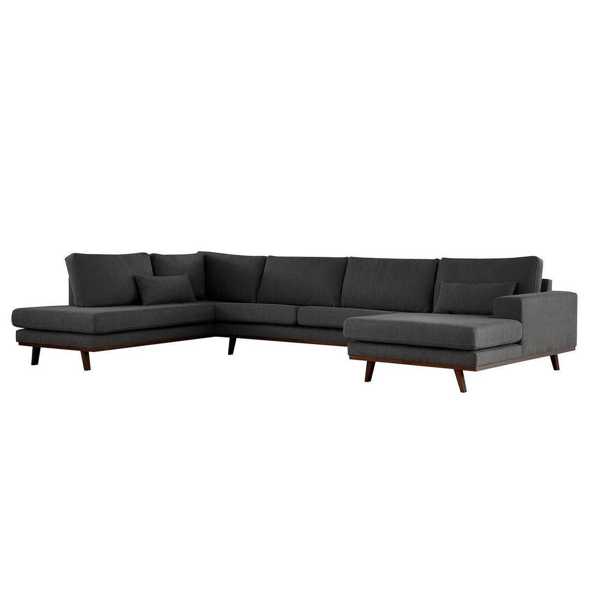 WOHNLANDSCHAFT mit Longchair - Anthrazit/Buchefarben, Buchenholz/Textil (371/81/219cm) - home24