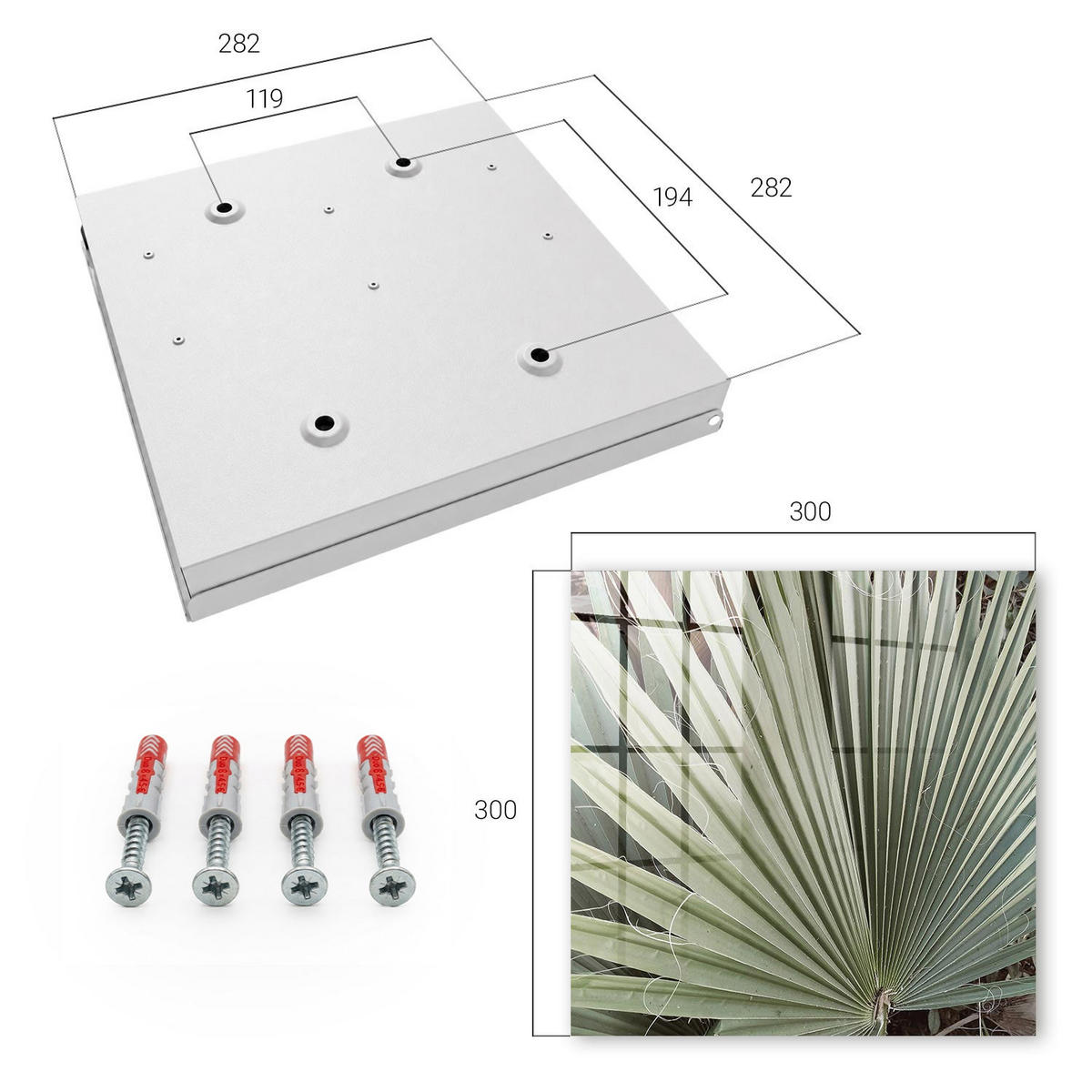 SCHLÜSSELBOX Weiß 30x30 cm – Türöffnung nach rechts - Palmenblatt - Grün, Metall (30/30/5cm) - TULUP