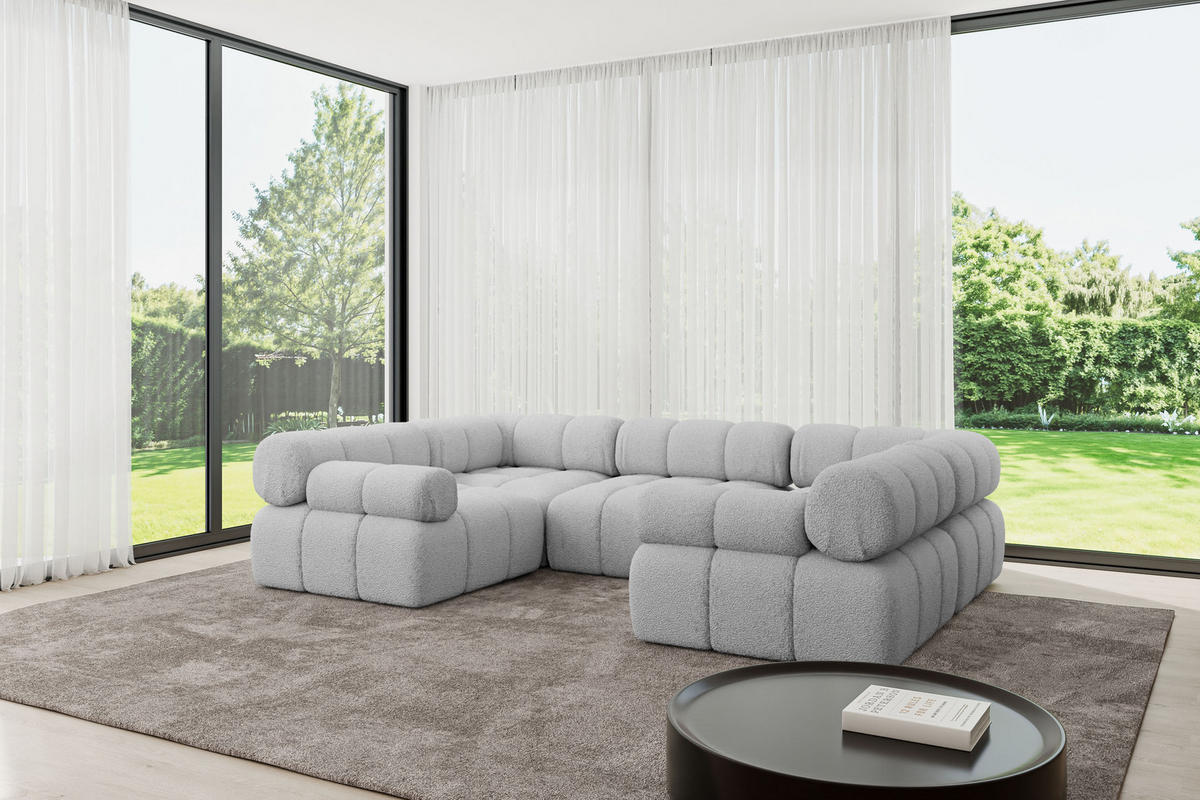 WOHNLANDSCHAFT modulares Sofa Birno-U1 - 285x190x70 cm Hellgrau Bouclé - Hellgrau, Holzwerkstoff/Textil (285/70/190cm) - ALTDECOR