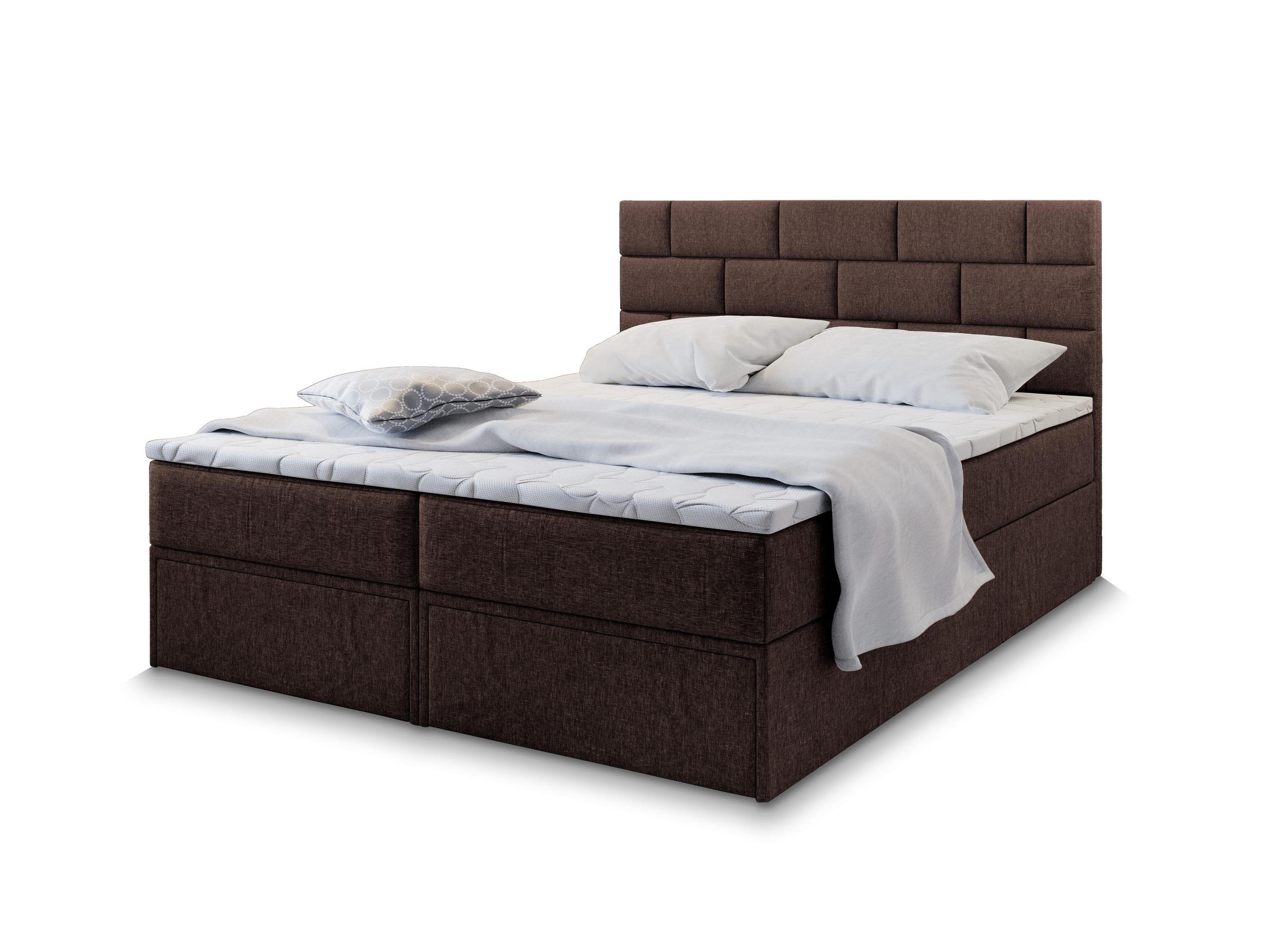 POSTEL BOXSPRING ARINOS 160x200 cm, s matrací a úložným prostorem, hnědá - hnědá, kompozitní dřevo/textil (160/200cm) - MASSENO