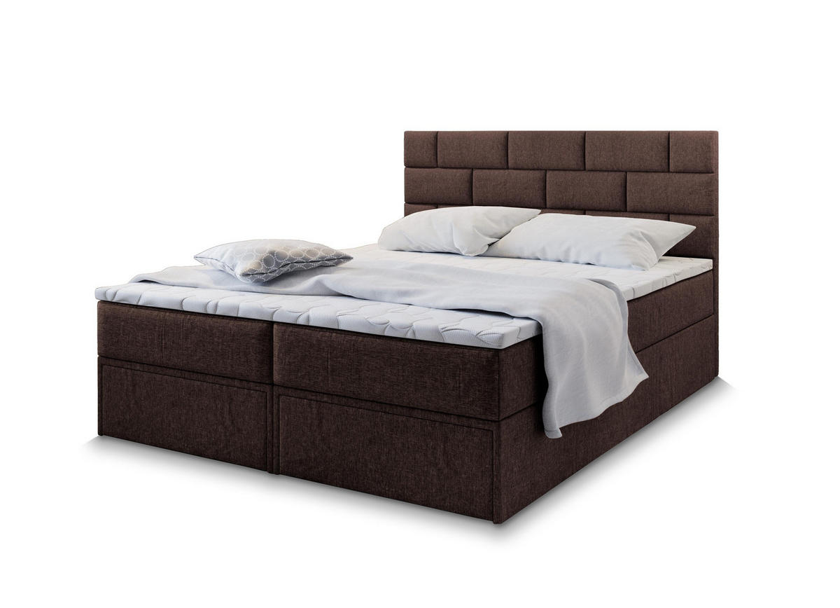 POSTEL BOXSPRING ARINOS 160x200 cm, s matrací a úložným prostorem, hnědá - hnědá, kompozitní dřevo/textil (160/200cm) - MASSENO