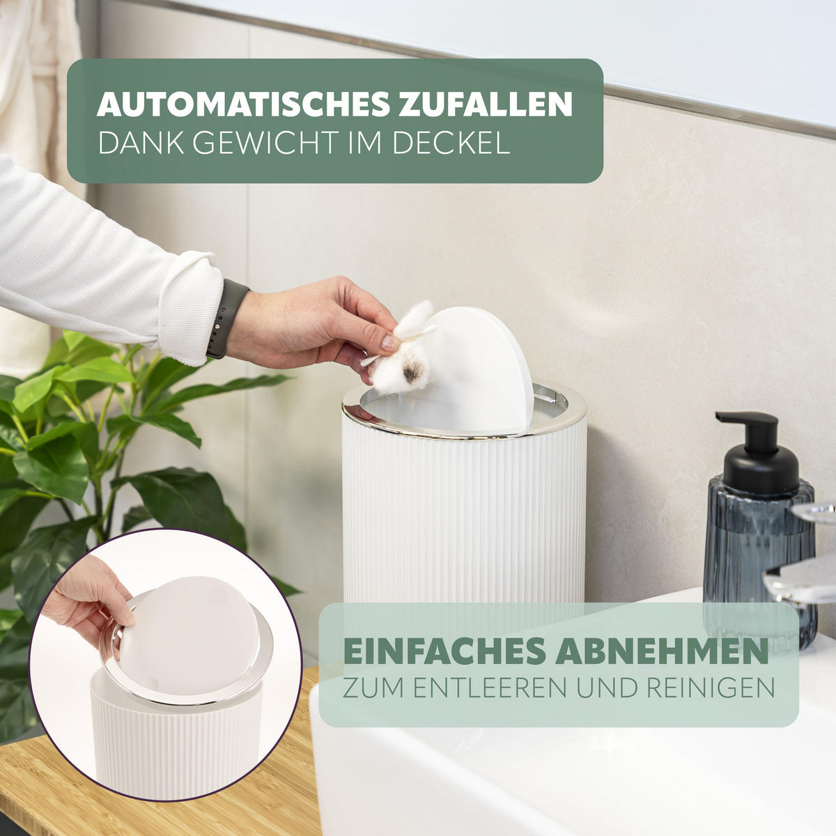 KOSMETIKEIMER 5,5 Liter, GAVELLO weiß, Kunststoff - Weiß, Kunststoff (19/24.5/19cm) - bremermann