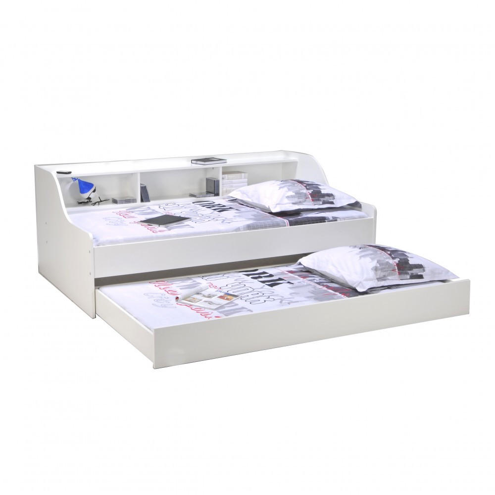 AUSZIEHBETT PALMA mit Regal und Nischen/ Bett 2x90x190 - Weiß - Weiß, Holzwerkstoff (90/190cm) - Weber Industries