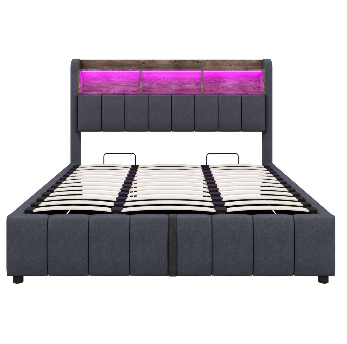 ČALÚNENÁ posteľ 180/200 cm s LED osvetlením, USB a USB-C portom a hydraulickým úložným priestorom, Sivá - sivá, textil (180/200cm) - Redom