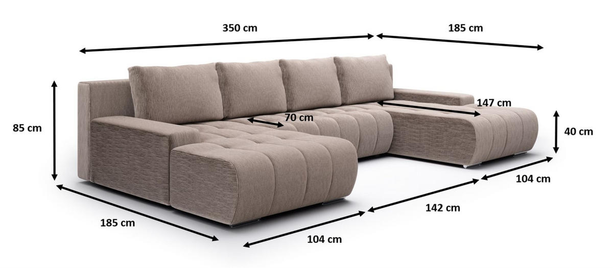 WOHNLANDSCHAFT Vogar In Poso - Hellbraun, Holzwerkstoff/Textil (350/85/185cm) - Fun Möbel