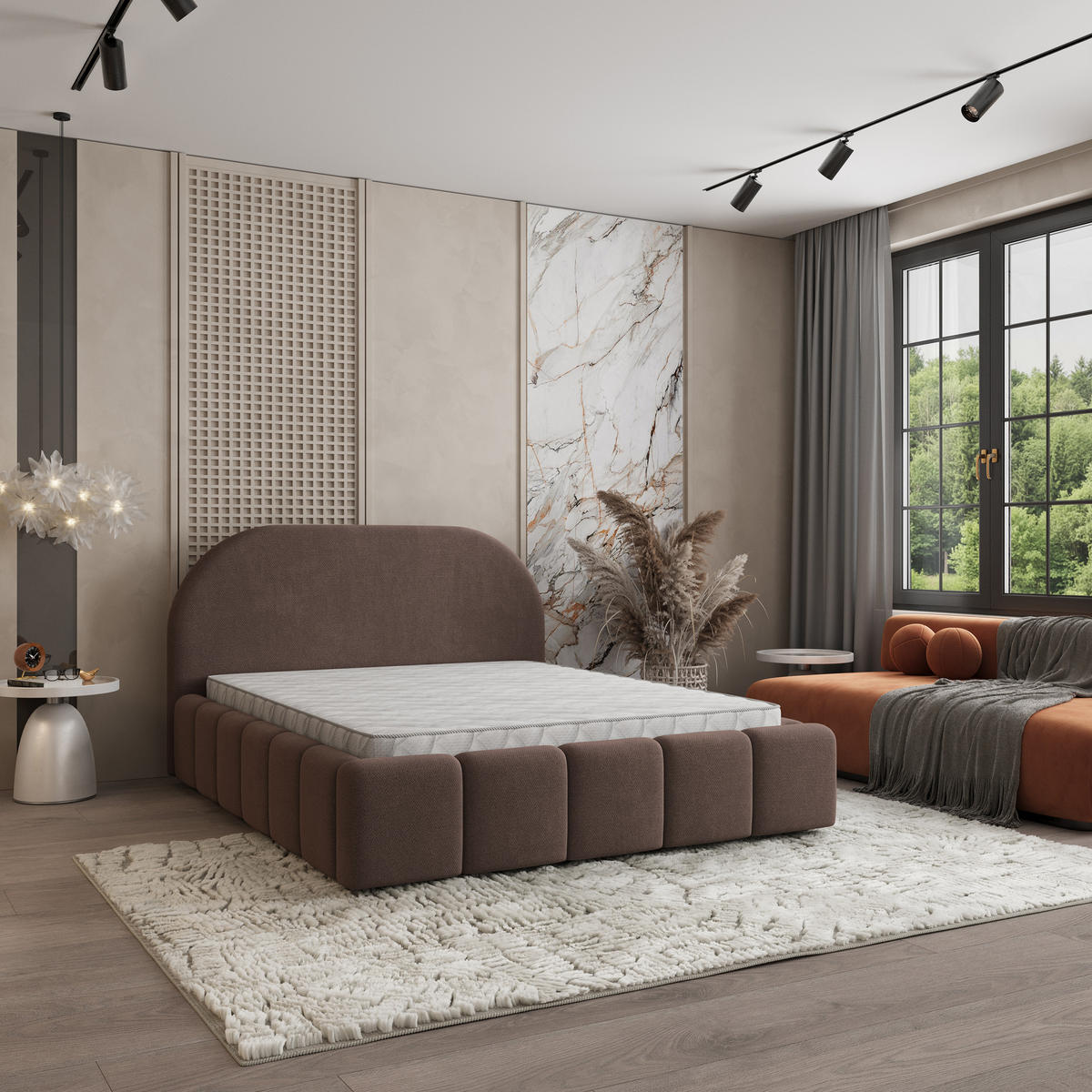 POLSTERBETT FLUSSO 140x200 cm mit Bettkästen - Braun - Braun, Holz (140/200cm) - MASSENO