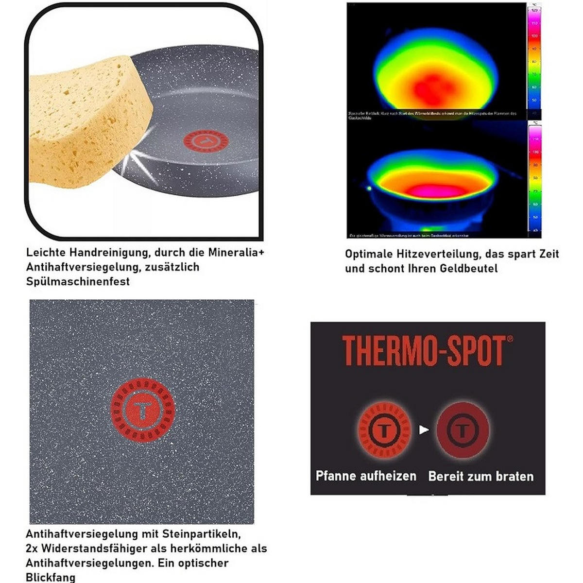 WOKPFANNE 28cm Induktion geeignet -G28019 Natural On- Titan Mineralia+ Antihaftbeschichtet, Induktionsgeeignet, ThermoSpot, Wok Spülmaschinenfest - Grau, Metall (28cm) - Tefal