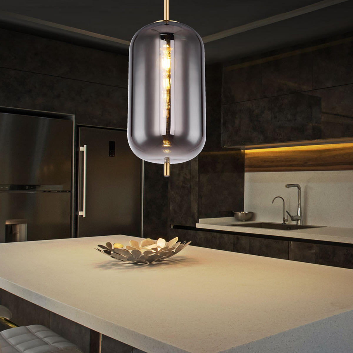 HÄNGELEUCHTE Metall Rauchglas Grau Matt - Grau, Glas (22/22/120cm) - Globo Lighting