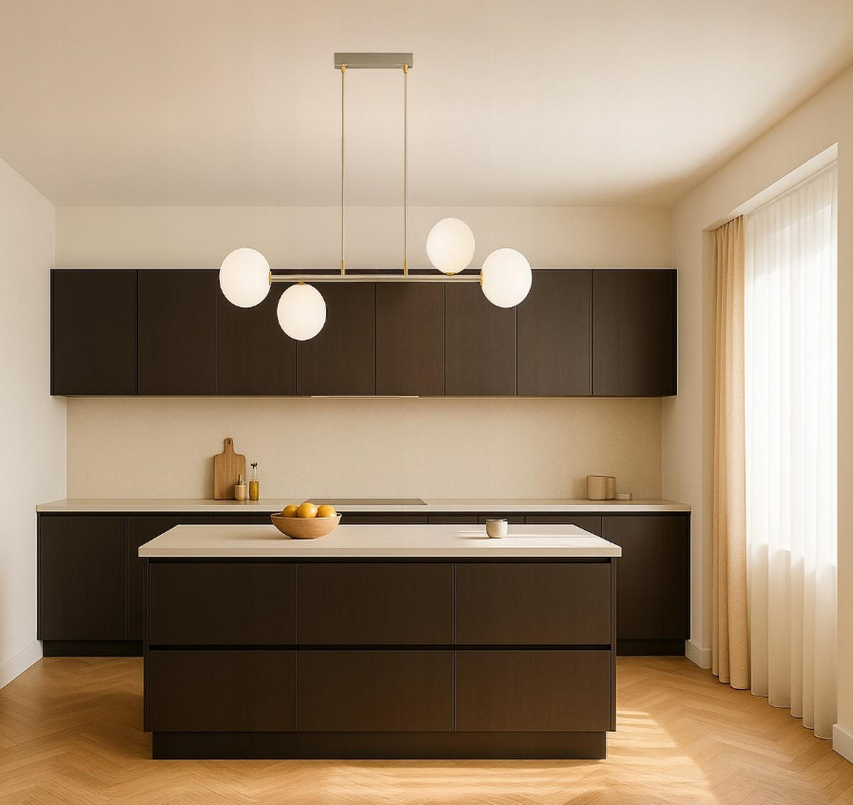PENDELLEUCHTE ECRU II - Beige/Goldfarben, Glas/Metall (35/88/100cm) - kiki design