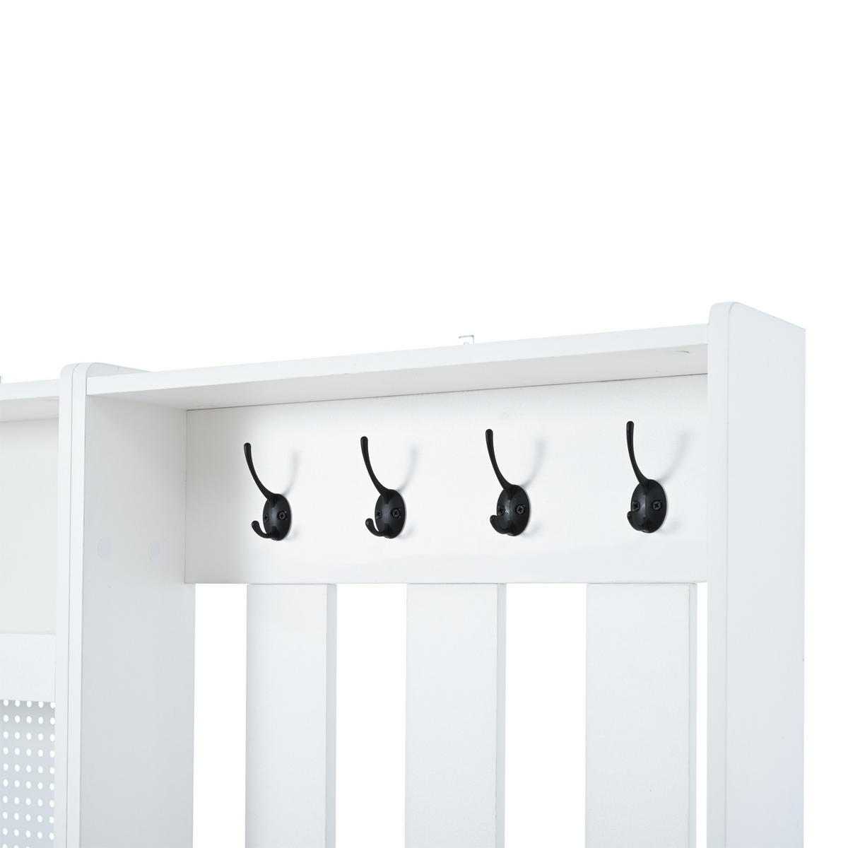 GARDEROBE Flurmöbel mit Schuhbank, Schubladen, Klappfach, Haken und Lochwand, Polsterbank MDF platzsparend Weiß - Weiß, Holzwerkstoff (110/175.5/35cm) - EVRYAE
