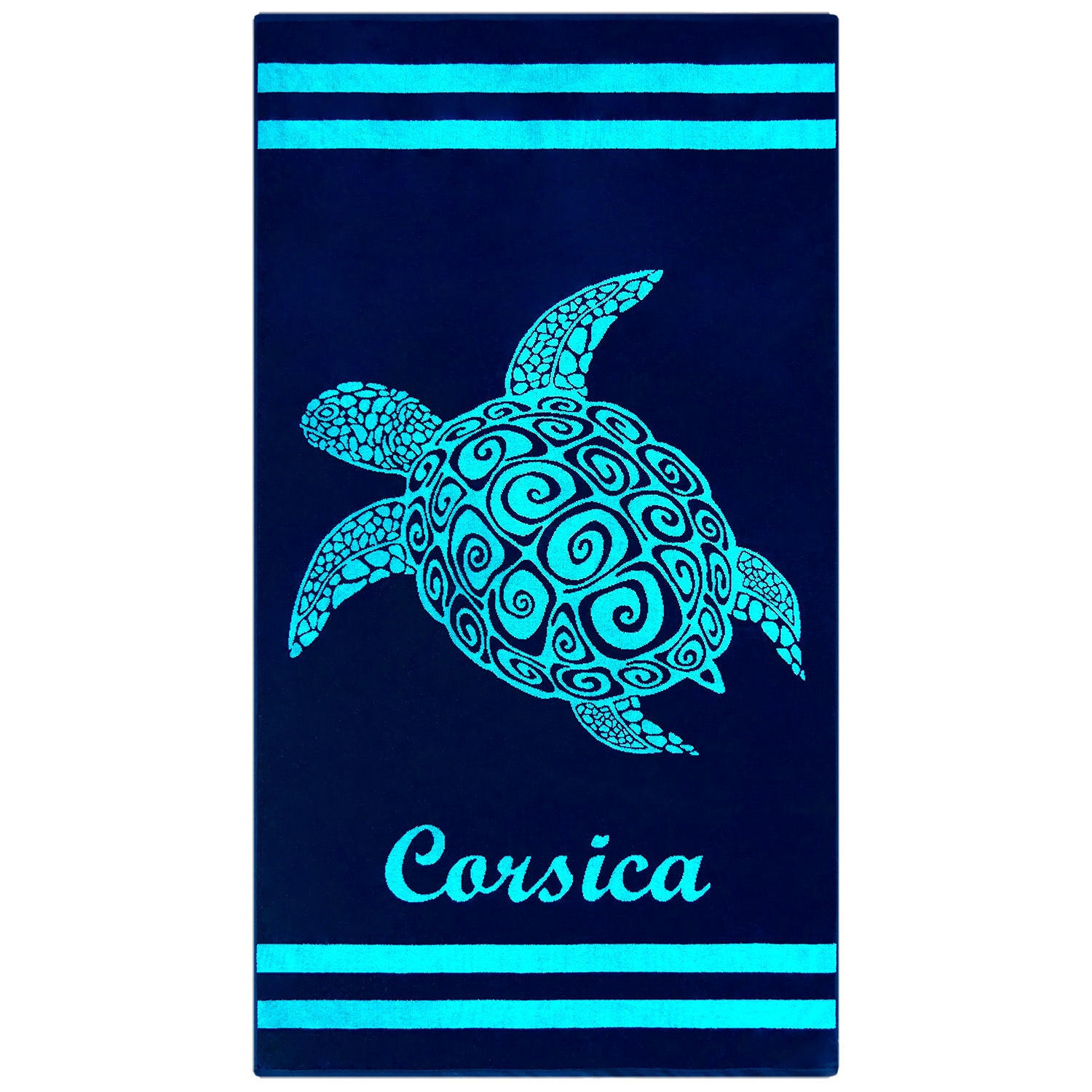 STRANDTUCH Frottee Velours Jacquard Blau 90x170 400g/m² - Nonza - Blau, Textil (170/90cm) - LE COMPTOIR DE LA PLAGE