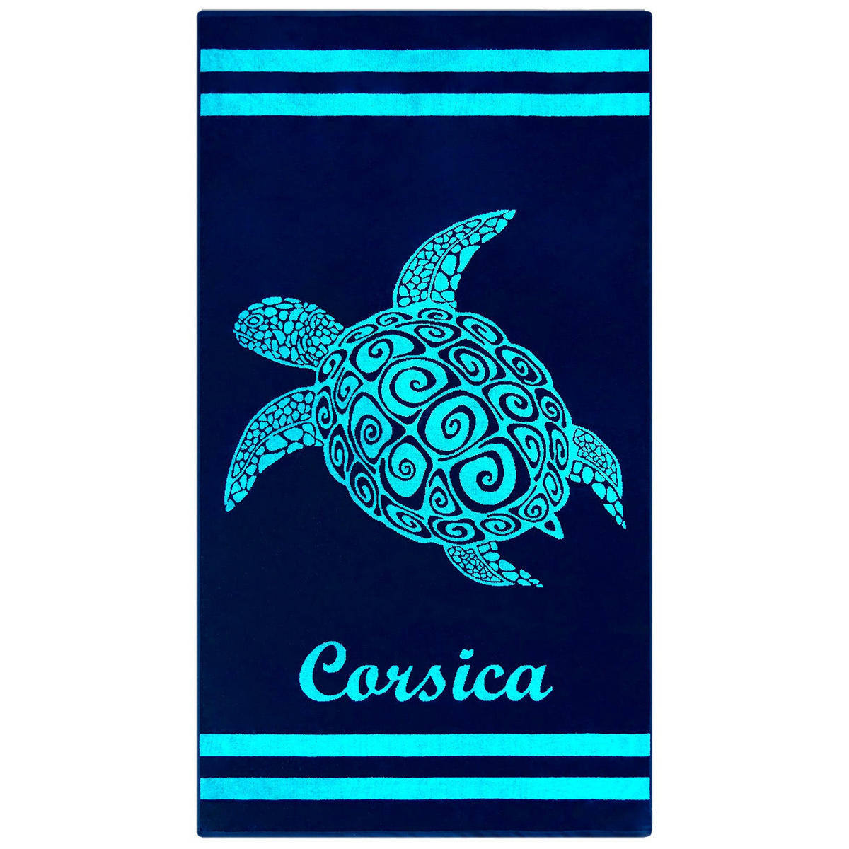 STRANDTUCH Frottee Velours Jacquard Blau 90x170 400g/m² - Nonza - Blau, Textil (170/90cm) - LE COMPTOIR DE LA PLAGE