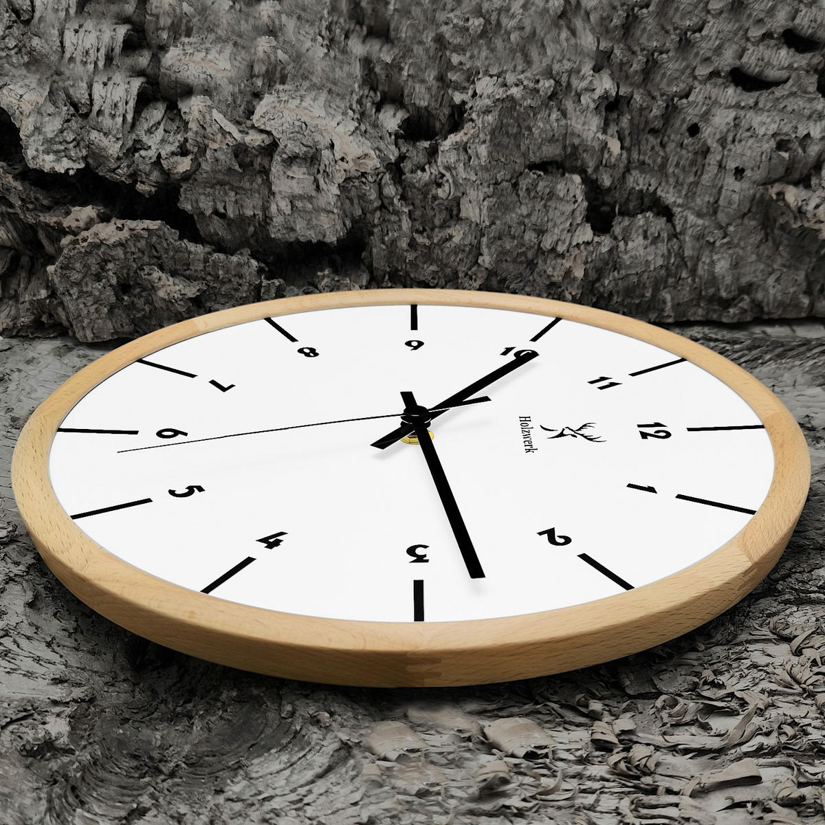 WANDUHR Holz Designer LÜNEBURG Loft Wand Uhr, beige, weiß - Beige/Schwarz, Holz/Metall (32/32/2cm) - Holzwerk