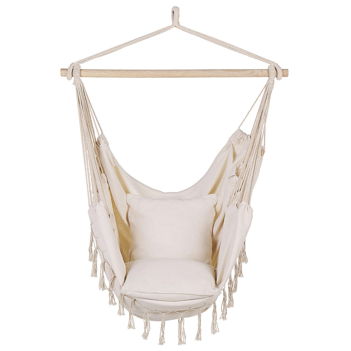 MAKRAMEE Hängesessel mit Kissen Baumwolle beige Bonea - Beige, Textil (95/125/55cm) - Beliani