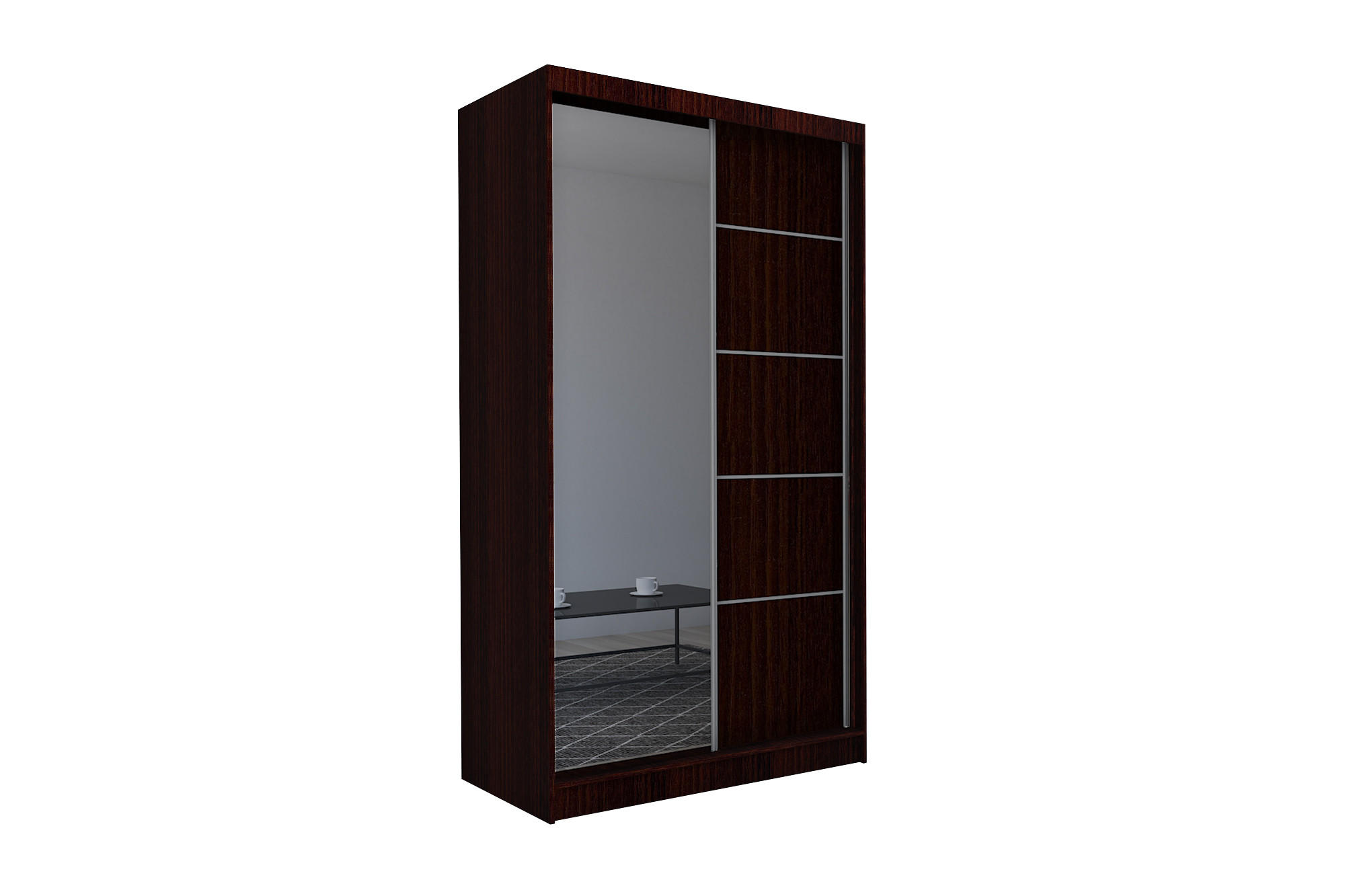 SCHWEBETÜRENSCHRANK MIRELLA 150/216/61 cm 2-türig mit Spiegel Wengefarben - Wengefarben, Holzwerkstoff (150/216/61cm) - MASSENO