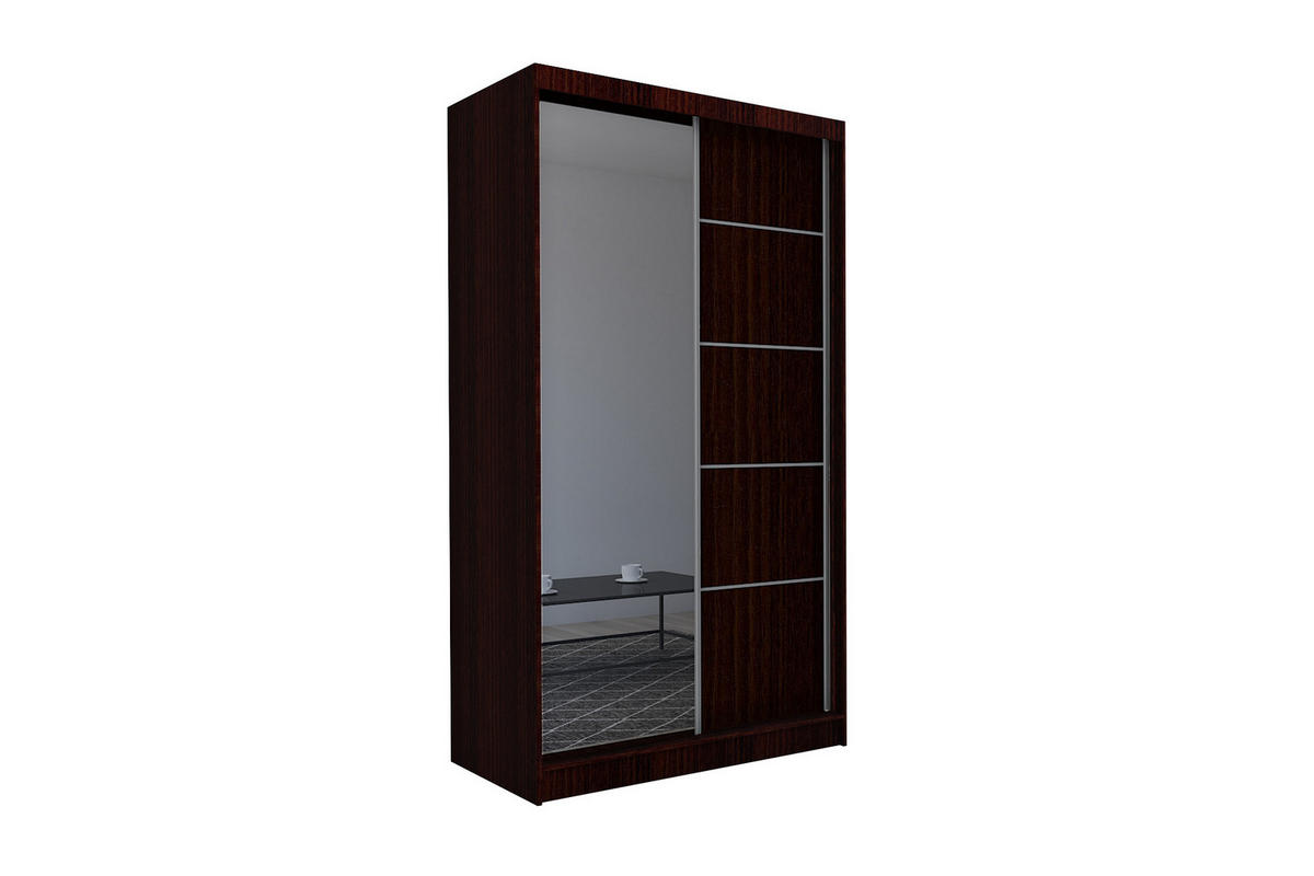 SCHWEBETÜRENSCHRANK MIRELLA 150/216/61 cm 2-türig mit Spiegel Wengefarben - Wengefarben, Holzwerkstoff (150/216/61cm) - MASSENO