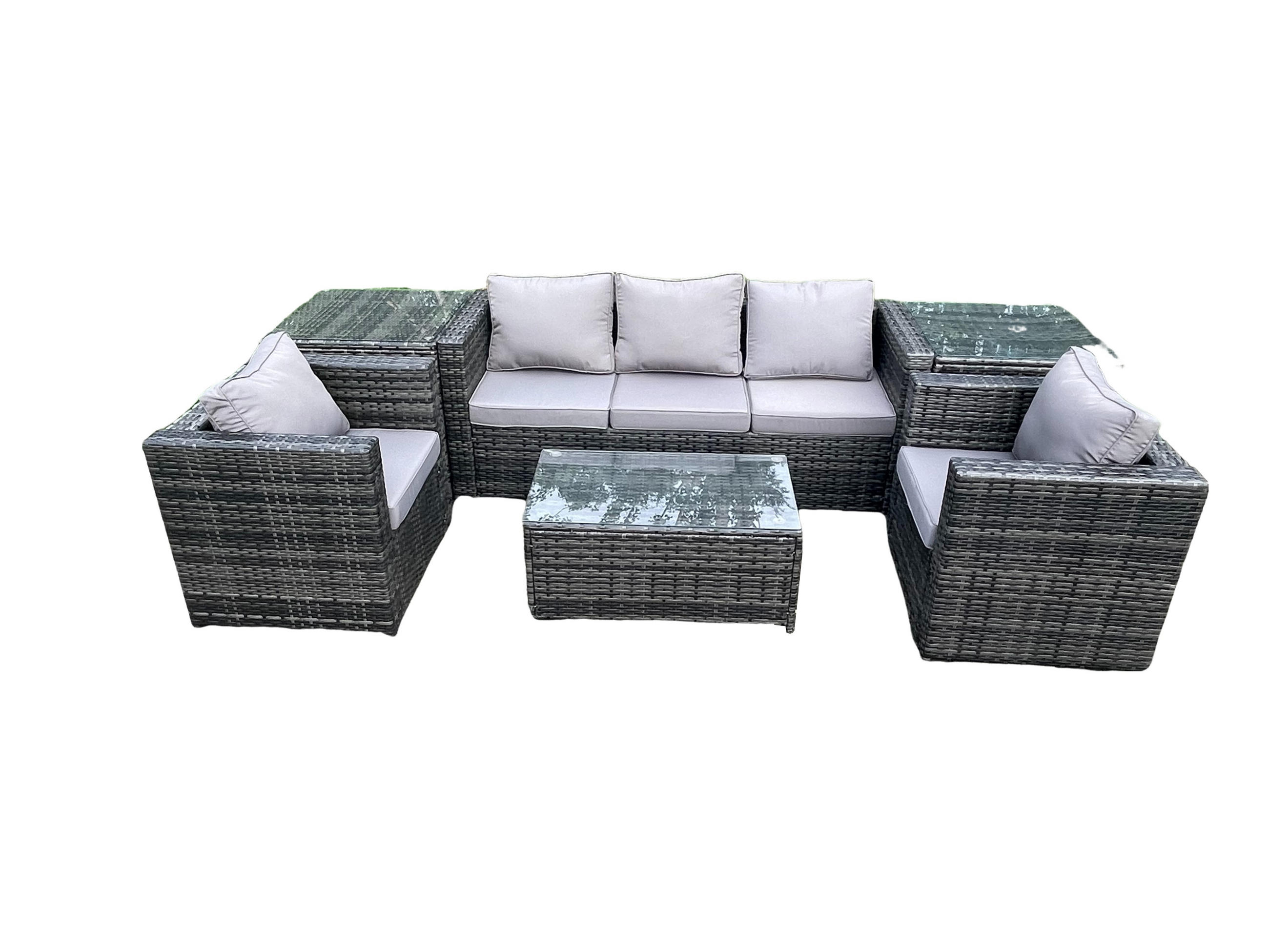 GARTENSOFA SET Polyrattan Dunkelgrau 5-Sitzer - Dunkelgrau, Metall - Fimous