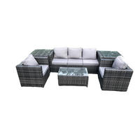 GARTENSOFA SET Polyrattan Dunkelgrau 5-Sitzer - Dunkelgrau, Metall - Fimous