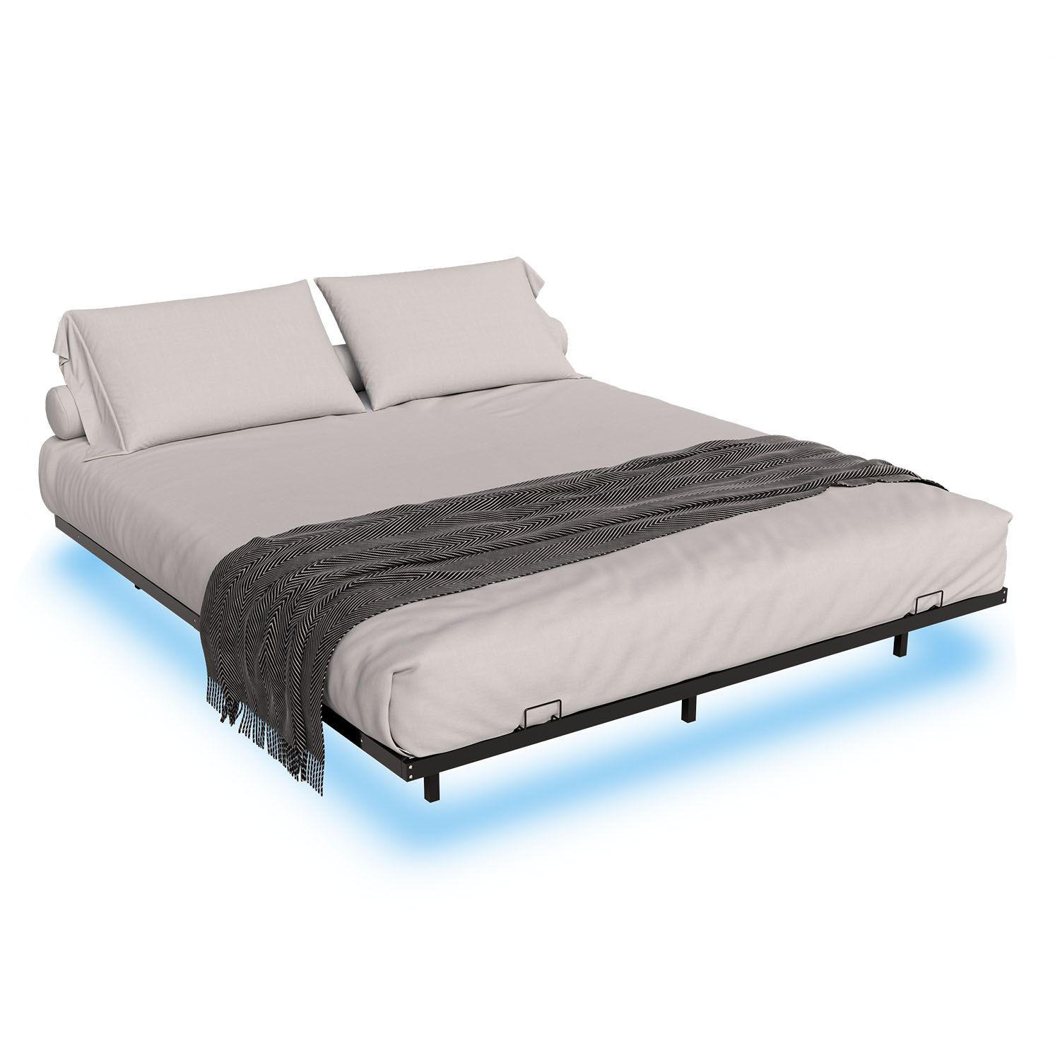 METALLBETT Palamos 180x200 cm mit LED und Matratze - Schwarz, Metall (180/200cm) - Juskys