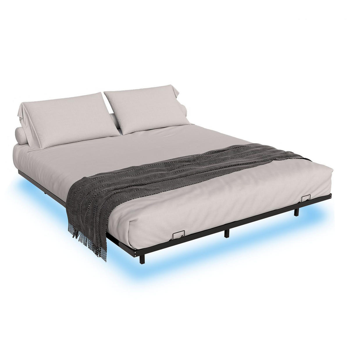 METALLBETT Palamos 180x200 cm mit LED und Matratze - Schwarz, Metall (180/200cm) - Juskys