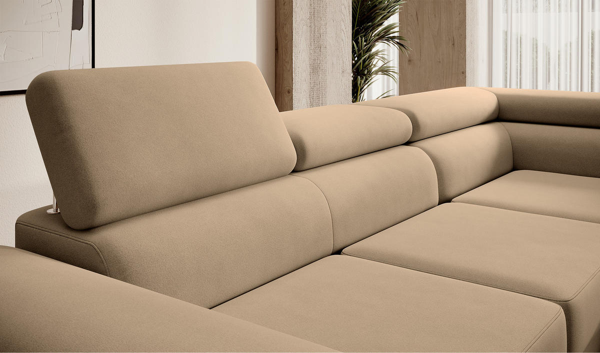 ECKSOFA Stevil Beige Velours - Beige/Silberfarben, Textil/Metall (275/203cm) - Selsey