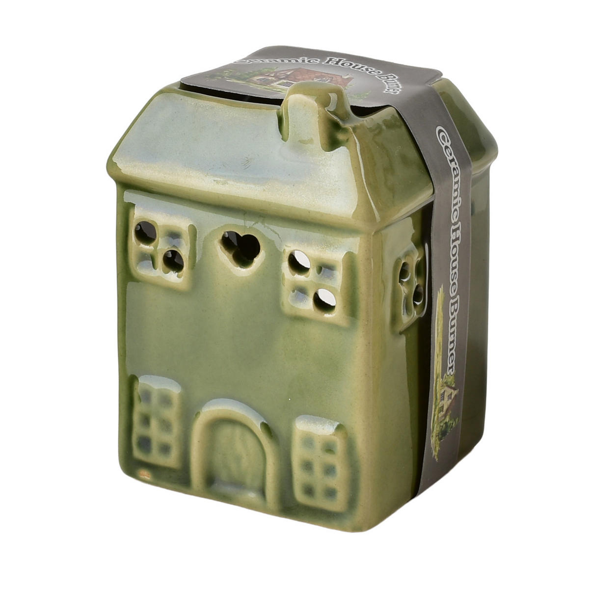 KOMÍNEK NA OLEJEK, keramika, zelená, 6,5x6,5x9,5 cm - zelená barva, keramika (6.5/9.5/6.5cm) - Mondex