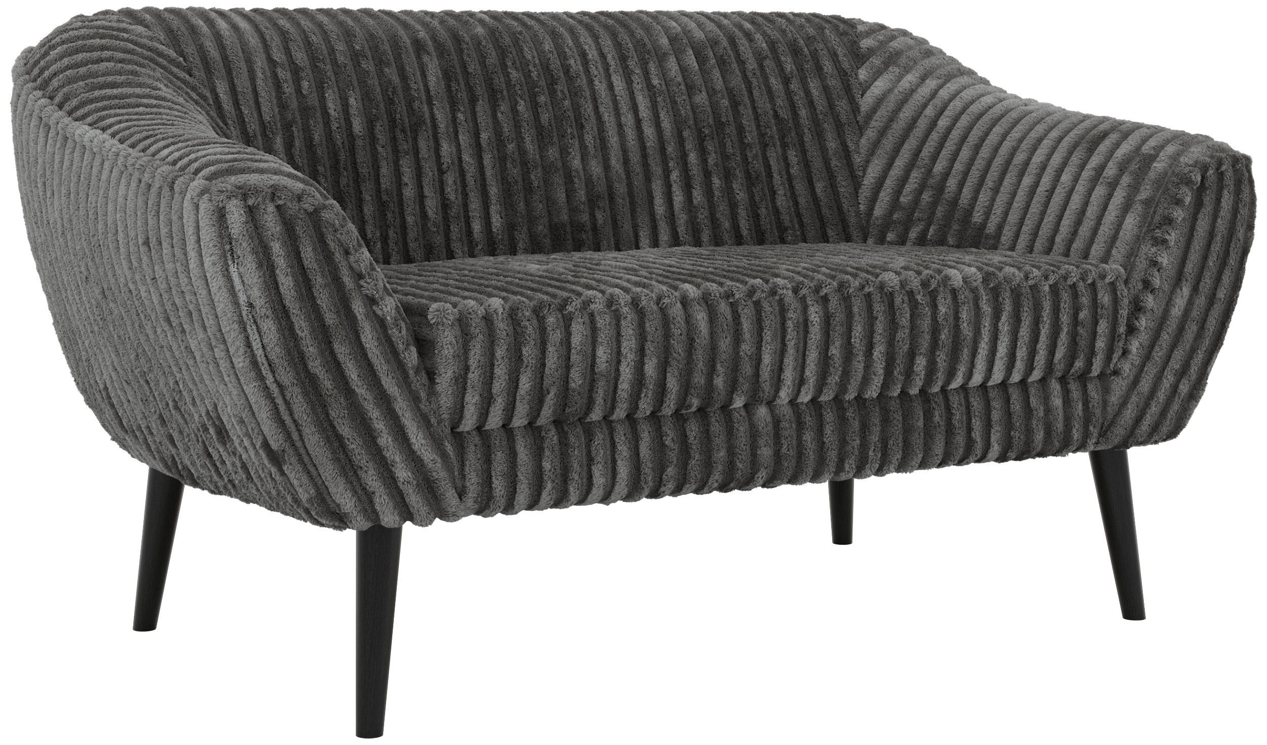 2-SITZER-SOFA PIRS - Grau Cord - Schwarze Beine - Schwarz/Grau, Holzwerkstoff/Textil (140/75/74cm) - MKS