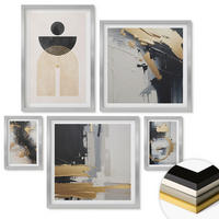 WANDBILDER 5er Set - 50x50 cm & 20x30 cm & 40x60 cm Silberner Rahmen - Abstrakte Geometrie-Komposition - Silberfarben, Kunststoff (40/60cm) - ArtPrintCave